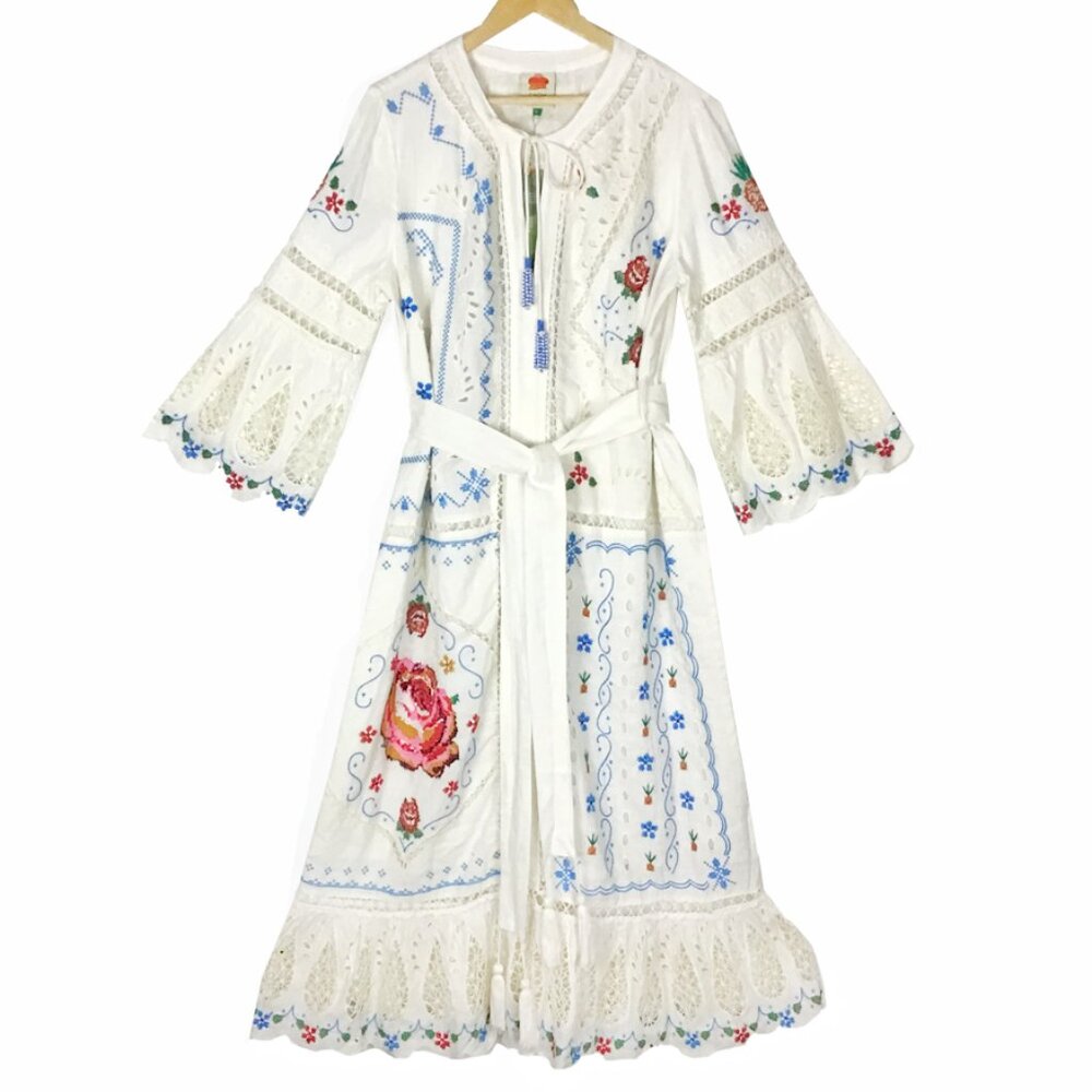 FARM RIO White Multi Colored Embroidered Scarf Maxi Dress - Picture 3 of 16